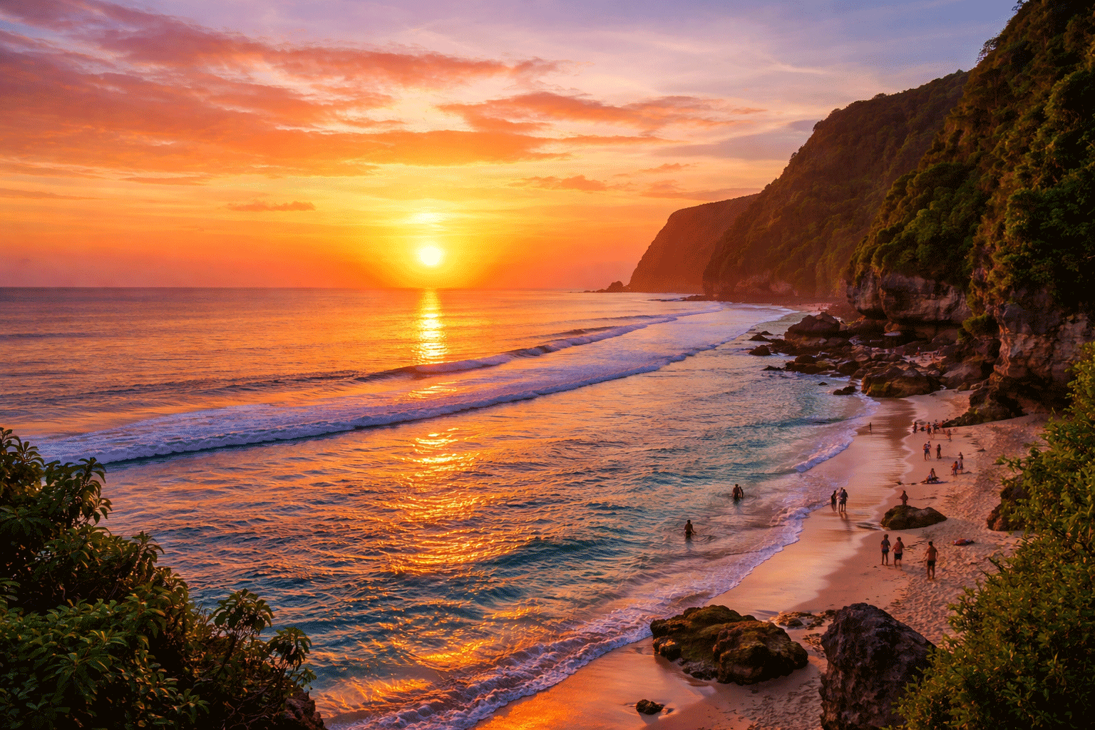 The Sunset Lights Dancing on The Surface of The Sea at Melasti Beach